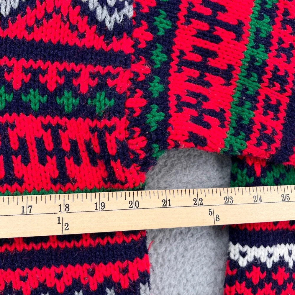 Bravo Handknits Fair Isle Sweater Mens Medium Red Navy Blue Acrylic Crew Neck